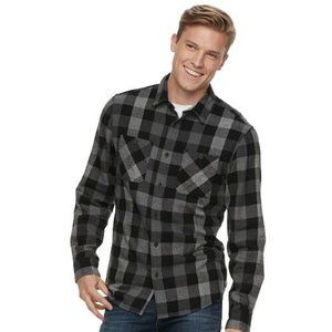 Urban Pipeline Soft Ultimate Flannel Black Plaid Long Sleeve Shirt sz. L